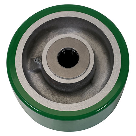 Side view of 6" x 3" urethane on iron wheel
